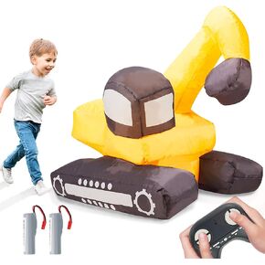Remote Control Excavator Inflatable Toys for Kids, 2.4Ghz Realistic Electric Blow Up Excavator RC Toy with 360°Rotation Rechargeable Walking Toy Excavator for Boys Age 3-5 4-7 8-12