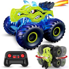 Remote Control Car, 2.4GHz Monster Trucks for Boys Girls with Light, Sound & Spray, Stunt Car Toys Gift for Kids 3 4 5 6 7 8, 4WD All Terrain RC Cars for Toddlers with 2 Batteries