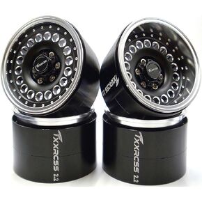 Adjustable 2 Offsets RC 2.2 Beadlock Wheels Rims Hub 1/10 Crawle Wheel Car Aluminum for Upgrades Remote Control SCX10 Capra Wraith Trx4 (4PC) (Bright Black ＆ Silver)