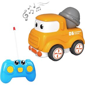 Remote Control Car for Toddlers 18M+,Safe & Durable Cartoon Silicone Crash-Resistant RC Car,Toys for 18M+ Years Old Yellow Cars with LED Light & Music,Christmas Birthday Gift Ideas for Kid Girls & Boy