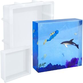 Large Resin Molds, Rectangle Silicone Molds for Epoxy Resin, 5 PCS Cuboid Resin Moulds with Wooden Support, Deep Casting Molds for Preserving Flowers, Insect Specimens, DIY Gifts, Furniture Decoration