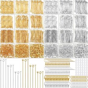HyDren 2600 Pcs Jewelry Making Supplies Eye Flat Head Ball Pins Lobster Clasps Jump Rings Earring Hooks Backs Set Jewelry Making Findings Accessories Kit for Earring Bracelet Jewelry DIY Crafts