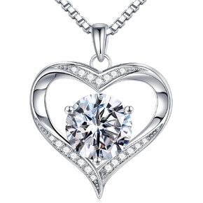 MOOSEA Moissanite Necklace for Women – 1-3ct D Color VVS1 Clarity, Double Heart Pendant Moissanite Necklace S925 Sterling Silver Necklace, Christmas Anniversary Gifts for Wife Women Her