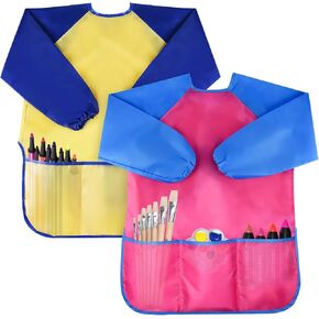 Bassion Kids Art Smocks Toddler Smock Waterproof Artist Painting Aprons Long Sleeve with 3 Pockets for Age 2-6 Years