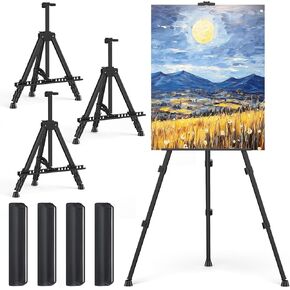 Art Painting Artist Easel Stand, Portable Adjustable Aluminum Metal Tripod Display Easel with Bag, Height from 17 to 66 inch for Table-Top/Floor Drawing and Displaying, Black