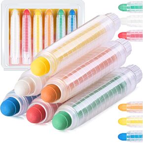 Sidewalk Chalk for Toddlers, 6 Colors Dustless Washable Chalk with Plastics Holder for Blackboard Drawing Writing Toys Gift Party Favors