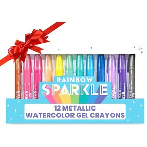 OOLY Rainbow Sparkle Metallic Watercolor Gel Crayons, Set of 12,Glitter Gel Markers for Kids and Toddlers, Colorful Twistable Crayons for School, Drawing - Metallic