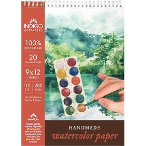 Mixed Media Sketchbook Pad, 20 Sheets 8x10 (110lb/200g) | Handmade 100% Cotton Rag Mixed Media Paper, Hot Pressed Acid-Free Watercolor Paper, Multimedia Sketchbook Mixed Media Pad