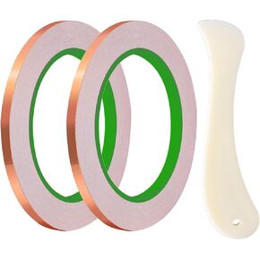 Copper Foil Tape 2 Pack(3/8 Inch) with Double-Sided Conductive, for Stained Glass, EMI Shielding, Electrical Repairs, DIY Handicrafts, Paper Circuits, Crafting, Garden, Guitars