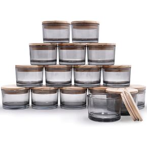 Thick Candle Jars for Making Candles 16 Pcs, 7 OZ Empty Jars with Wood Lids for Candle Making, Sample Container, Clear in Saudi Arabia