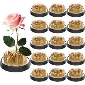 Sliner 16 Pieces Floral Frogs 2.36 Inch Round Brass Flower Holder Japanese Ikebana Vase Kenzan Flower Flower Arranger Flower Fixed Tools Pin for Flower Arrangement Home DIY Craft