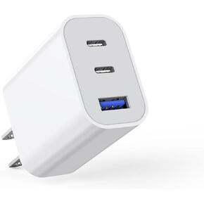 [2-Pack] iPhone 15 Charger Block, 40W 3-Port Fast USB C Charger Block Dual Port PD Power Adapter + QC Wall Plug Multiport USB C Wall Charger Block for iPhone 15/15 Pro/15 Pro Max/15 Plus/14/13/12/11/X