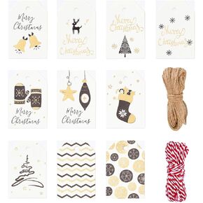 100 Pack Brown Kraft Paper Christmas Gift Tags， Xmas Brown Kraft Gift Tags with Jute Twine Baker Twine for DIY Xmas Holiday Present Wrap Stamp and Label Package Name Card
