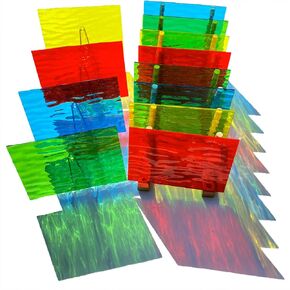 12 Sheets Transparent Stained Glass Sheet Variety Pack, 4 x 6 inch Cathedral Art Glass Mosaic Tiles for Crafts, Stained Glass Supplies for Glass Projects and Mosaic Work