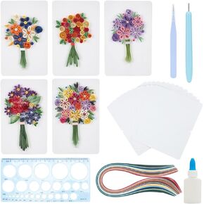 WEBEEDY Paper Quilling Kit 20 Sets Flower Card Quilling Kit with Paper Quilling Strips Tools Paper Quilling Set DIY Handmade Arts Crafts Christmas Valentine's Day Birthday Gifts