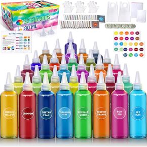 Tie Dye Kit for Kids and Adults, 32 Colours 80ML Bottles Tye Dye Kits, Tyedyedye Kit Gifts for Girls and Boys Large Groups Activities Handmade Party