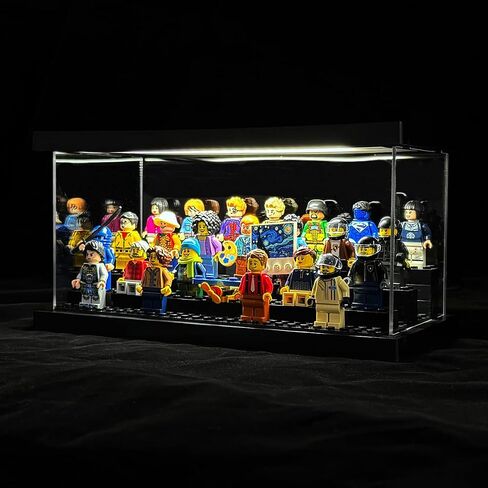 Minifigure Display Case with LED Lights - Clear Dustproof Acrylic Display Box Storage - Removable and Freely Assembled Brick Base (Clear Acrylic) in Saudi Arabia