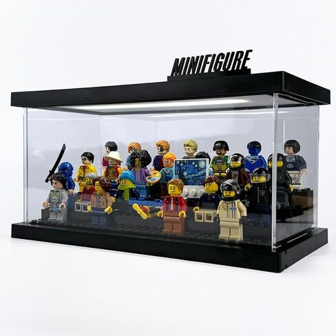 Minifigure Display Case with LED Lights - Clear Dustproof Acrylic Display Box Storage - Removable and Freely Assembled Brick Base (Clear Acrylic) in Saudi Arabia