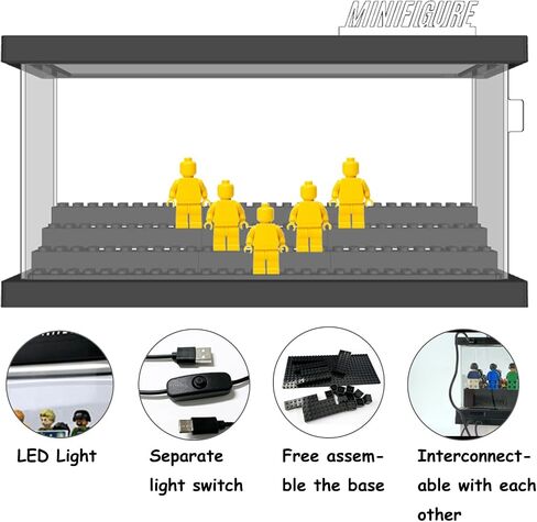 Minifigure Display Case with LED Lights - Clear Dustproof Acrylic Display Box Storage - Removable and Freely Assembled Brick Base (Clear Acrylic) in Saudi Arabia