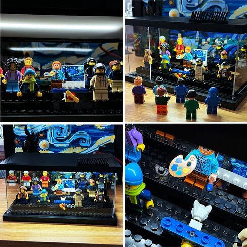 Minifigure Display Case with LED Lights - Clear Dustproof Acrylic Display Box Storage - Removable and Freely Assembled Brick Base (Clear Acrylic) in Saudi Arabia