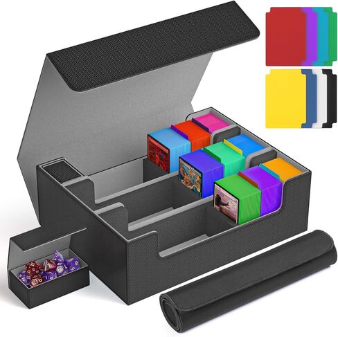 Mtg Deck Box Set, 4000+ PU Leather Strong Magnet Trading Card Storage Box, Card Case Set Include 3-Row Card Box, 4 Commander Deck Case, Playmat, Card Deck Box for TCG, MTG, CCG, YuGiOh and Sport Card in Saudi Arabia