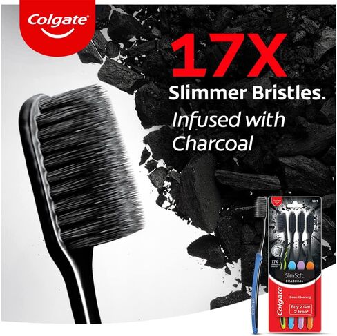 Colgate Slim Soft Charcoal Toothbrush (Buy 2 Get 2 Free) - 4 Pcs in Saudi Arabia