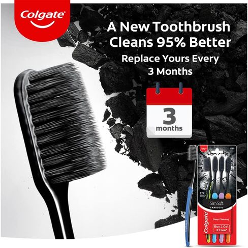 Colgate Slim Soft Charcoal Toothbrush (Buy 2 Get 2 Free) - 4 Pcs in Saudi Arabia