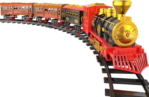 TEMI Train Set for Kids Toddlers 3-5, Train with Steam Engine, Cargo Car and Long Track, Rechargeable Battery Play Red Train Toys with Smoke, Light & Sounds, Gift for Boys & Girls 4-7 Years in Kuwait