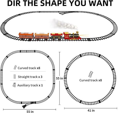 TEMI Train Set for Kids Toddlers 3-5, Train with Steam Engine, Cargo Car and Long Track, Rechargeable Battery Play Red Train Toys with Smoke, Light & Sounds, Gift for Boys & Girls 4-7 Years in Kuwait