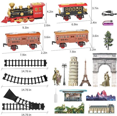 TEMI Train Set for Kids Toddlers 3-5, Train with Steam Engine, Cargo Car and Long Track, Rechargeable Battery Play Red Train Toys with Smoke, Light & Sounds, Gift for Boys & Girls 4-7 Years in Kuwait