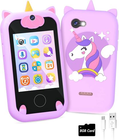 Kids Smart Phone for Girls Unicorns Gifts for Girls Toys 8-10 Years Old Phone Touchscreen Learning Toy Christmas Birthday Gifts for 3 4 5 6 7 8 9 Year Old Girls with 8G Memory Card in Saudi Arabia