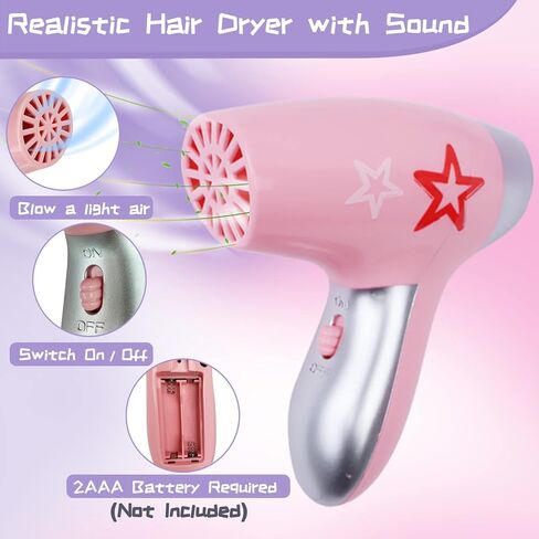 Doll Head for Hair Styling Kids, Pretend Play Hair Salon Toys for Girls with Hairdryer Hair Accessories, Princess Birthday Toys Gifts for 3 4 5 6 7 8 Years Old in Saudi Arabia
