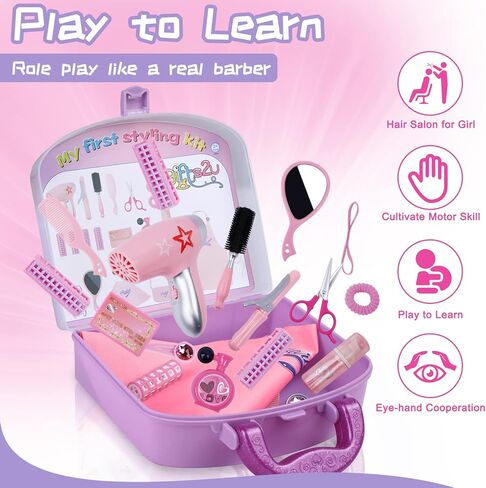 Doll Head for Hair Styling Kids, Pretend Play Hair Salon Toys for Girls with Hairdryer Hair Accessories, Princess Birthday Toys Gifts for 3 4 5 6 7 8 Years Old in Saudi Arabia