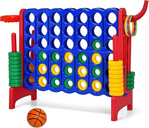 Costzon 4-in-A-Row Giant Outdoor Game with Basketball Hoop, 42 Jumbo Rings - For Kids & Adults in Kuwait