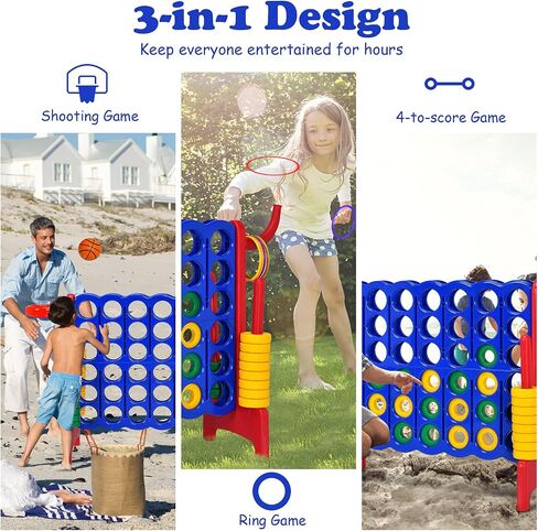 Costzon 4-in-A-Row Giant Outdoor Game with Basketball Hoop, 42 Jumbo Rings - For Kids & Adults in Kuwait