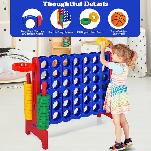 Costzon 4-in-A-Row Giant Outdoor Game with Basketball Hoop, 42 Jumbo Rings - For Kids & Adults in Kuwait