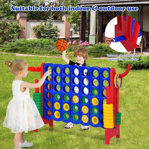 Costzon 4-in-A-Row Giant Outdoor Game with Basketball Hoop, 42 Jumbo Rings - For Kids & Adults in Kuwait