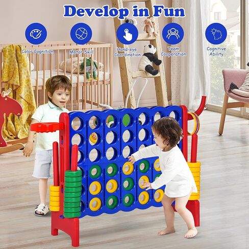 Costzon 4-in-A-Row Giant Outdoor Game with Basketball Hoop, 42 Jumbo Rings - For Kids & Adults in Kuwait