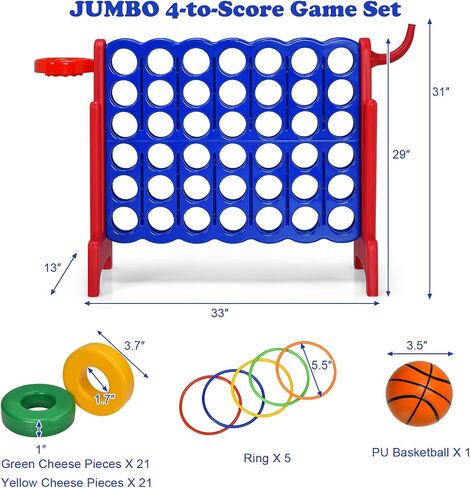 Costzon 4-in-A-Row Giant Outdoor Game with Basketball Hoop, 42 Jumbo Rings - For Kids & Adults in Kuwait