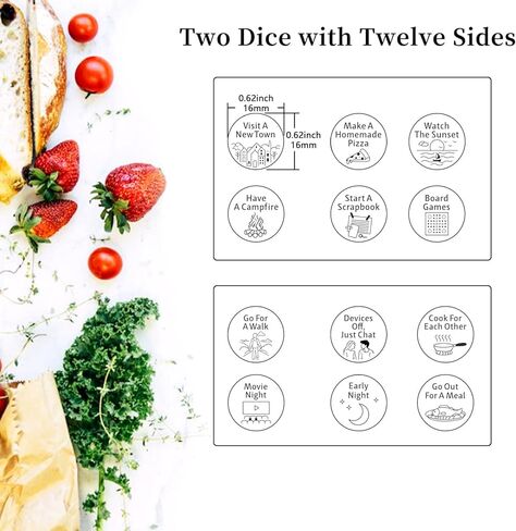 2 PCS Food Dice Game Food Decision Dice for Couples Gifts for Boyfriend Girlfriend 1st 11th Wedding Anniversary Steel Gifts Iron Gift Easter Basket Stuffers for Adults Mothers Day Christmas Valentine in Kuwait