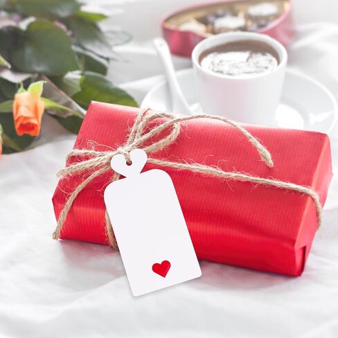 joycraft 100pcs Blank Gift Tags with String,White Paper Tags with Foil Rose Gold Heart,Personalized Gift Tags for Birthday,Party,Gift Wrapping,Baby Shower，Wedding Favor and Valentine's Day (4"x2") in Saudi Arabia