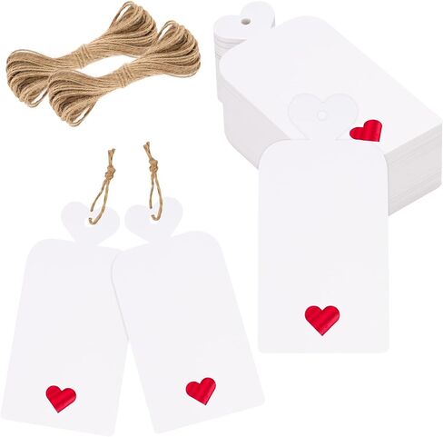 joycraft 100pcs Blank Gift Tags with String,White Paper Tags with Foil Rose Gold Heart,Personalized Gift Tags for Birthday,Party,Gift Wrapping,Baby Shower，Wedding Favor and Valentine's Day (4"x2") in Saudi Arabia