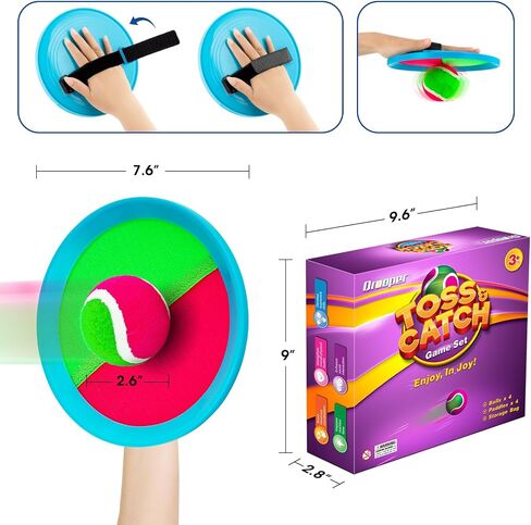 Toss and Catch Ball Game, Outdoor Toys for Beach Pool Yard Camping | 4 Paddles 4 Sticky Balls & Storage Bag, Backyard Outside Games for Kids Ages 3-12 & Family, Birthday & Holiday Gift for Boys in Kuwait