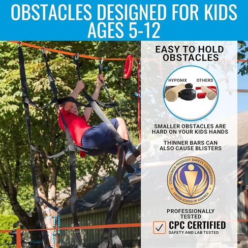 Ninja Warrior Obstacle Course for Kids – 2 x 60 ft, 880 lbs Capacity, 13 Weatherproof Obstacles, Bottom Line, Traverse Rings, Monkey Net – Easy Setup on Trees or Posts for Outdoor Fun in Saudi Arabia