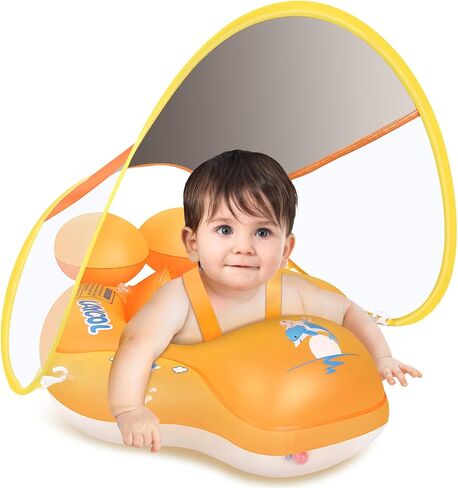 LAYCOL Baby Swimming Pool Float with Removable UPF 50+ UV Sun Protection Canopy,Toddler Inflatable Pool Float for Age of 3-36 Months,Swimming Trainer (Blue, L) in Kuwait