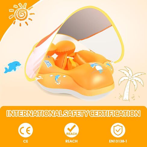 LAYCOL Baby Swimming Pool Float with Removable UPF 50+ UV Sun Protection Canopy,Toddler Inflatable Pool Float for Age of 3-36 Months,Swimming Trainer (Blue, L) in Kuwait