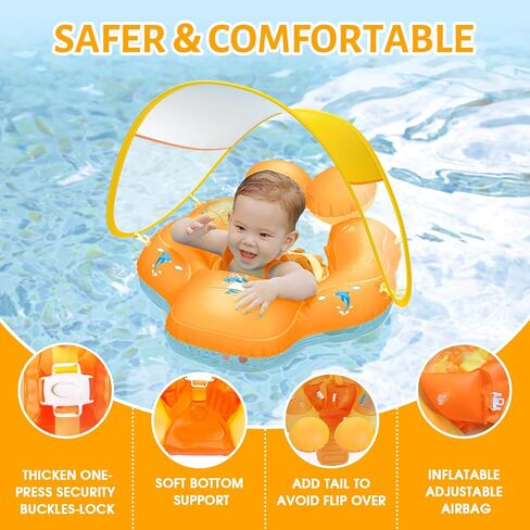 LAYCOL Baby Swimming Pool Float with Removable UPF 50+ UV Sun Protection Canopy,Toddler Inflatable Pool Float for Age of 3-36 Months,Swimming Trainer (Blue, L) in Kuwait