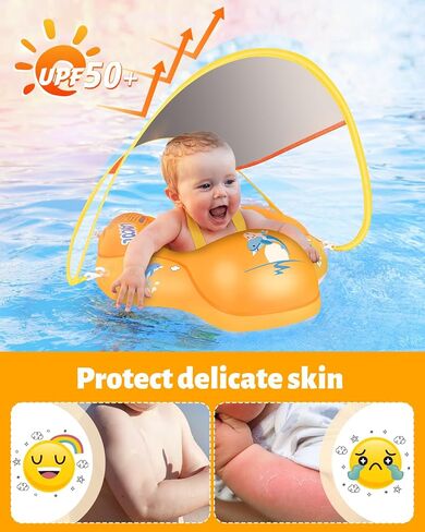 Baby Pool Float with Canopy UPF50+, 5 Point Safety Buckle for 3-36M in Kuwait