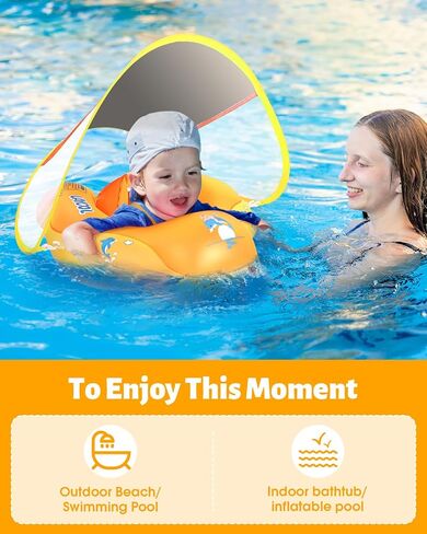 Baby Pool Float with Canopy UPF50+, 5 Point Safety Buckle for 3-36M in Kuwait