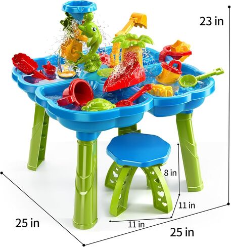 TEMI 3-in-1 Sand Water Table, 28PCS Kids Beach Summer Toys Sensory Play Table with Dolphin Water Wheel, Molds, Bucket, Shovel for Toddlers Boys Girls in Saudi Arabia